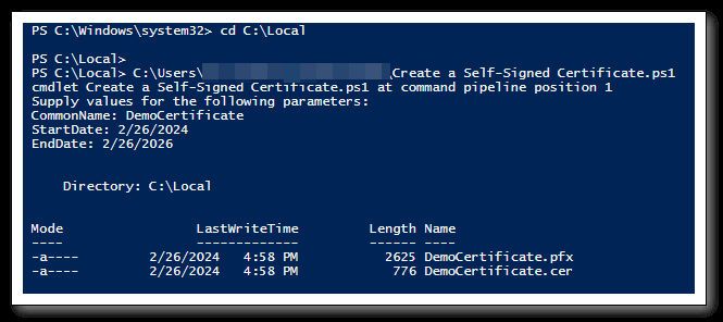 Create a self-signed Certificate using PowerShell