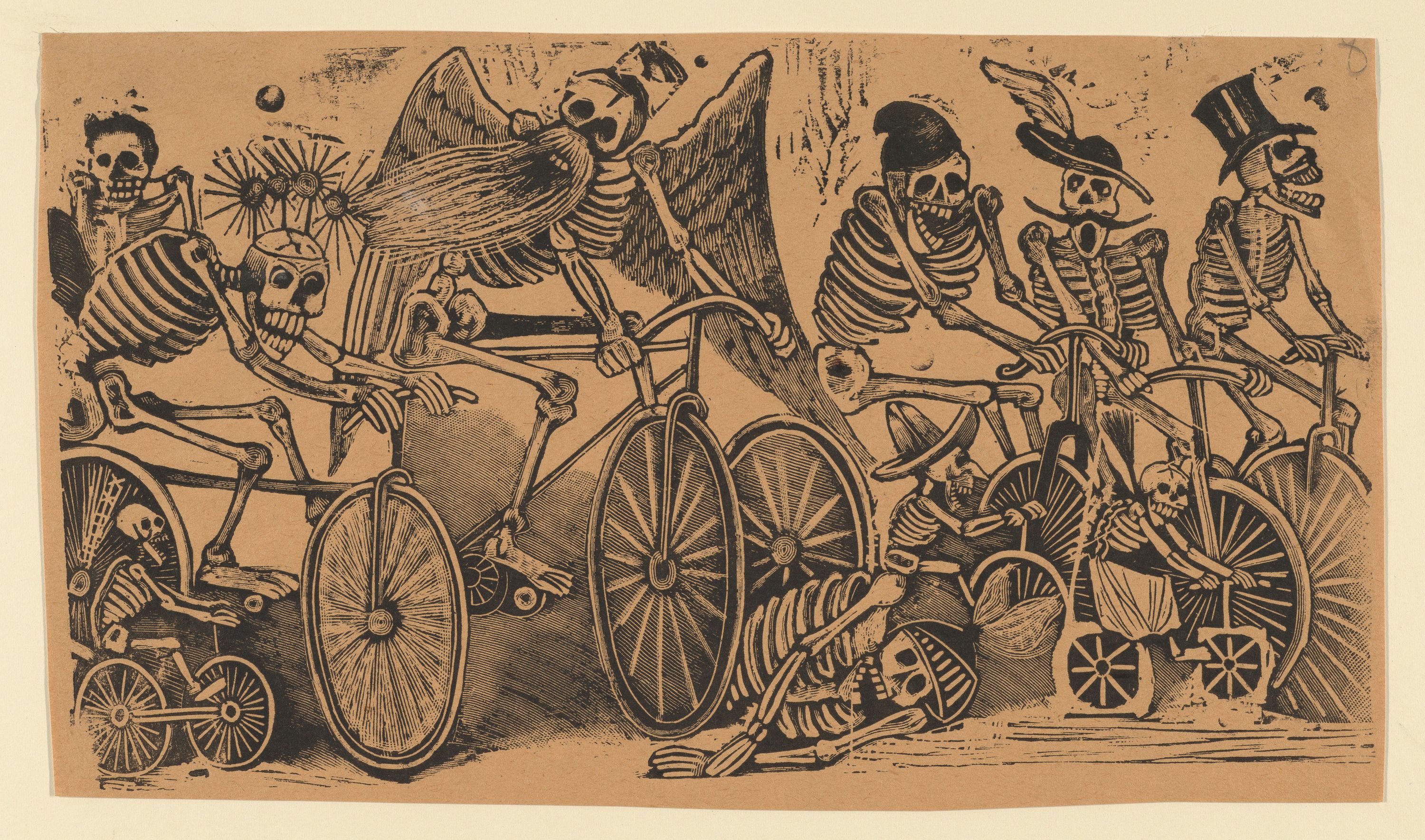 Skeletons (calaveras) riding bicycles, ca. 1900, José Guadalupe Posada
