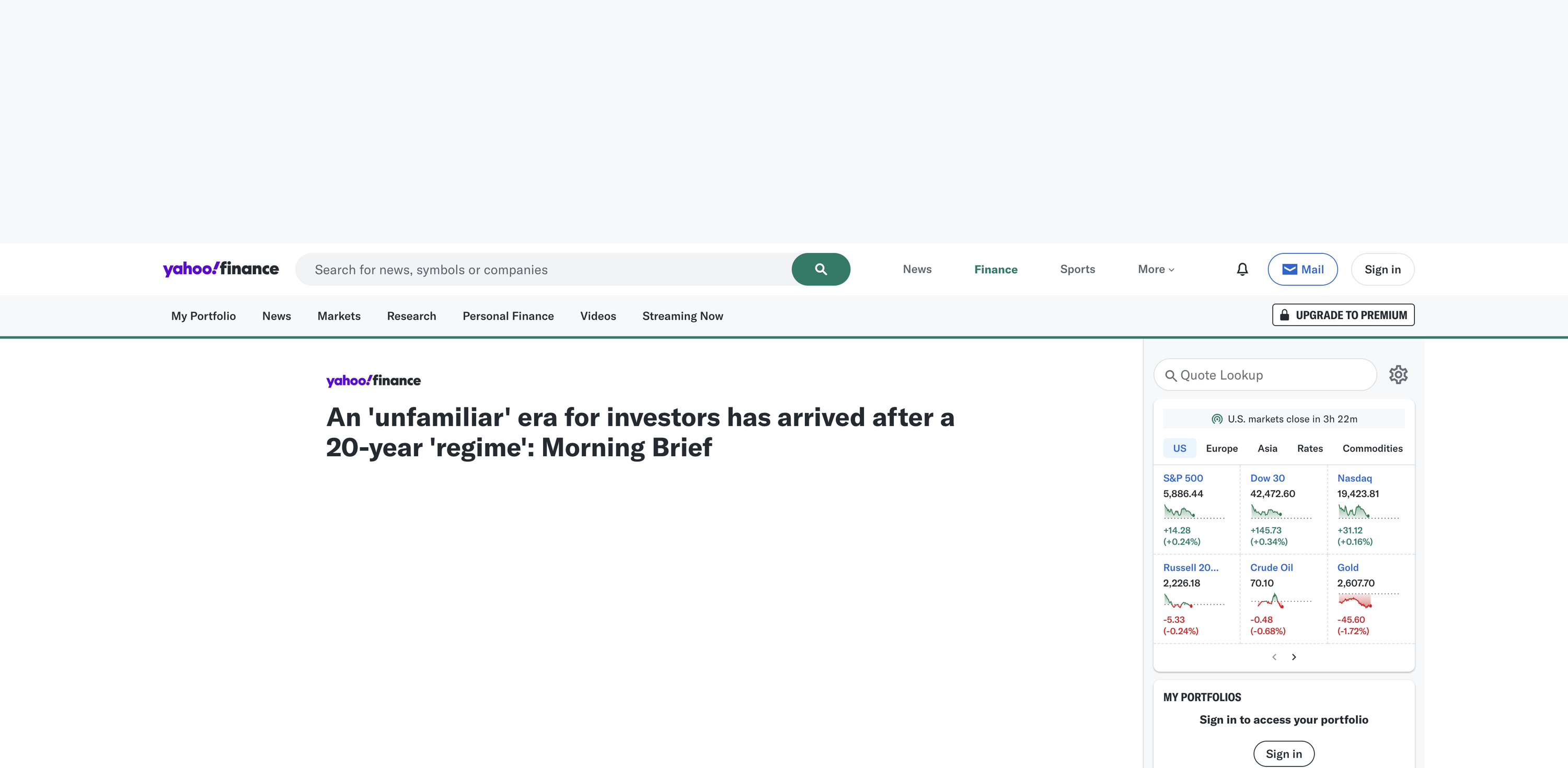 Screenshot of An ‘unfamiliar’ era for investors has arrived after a 20-year ‘regime’: Morning Brief