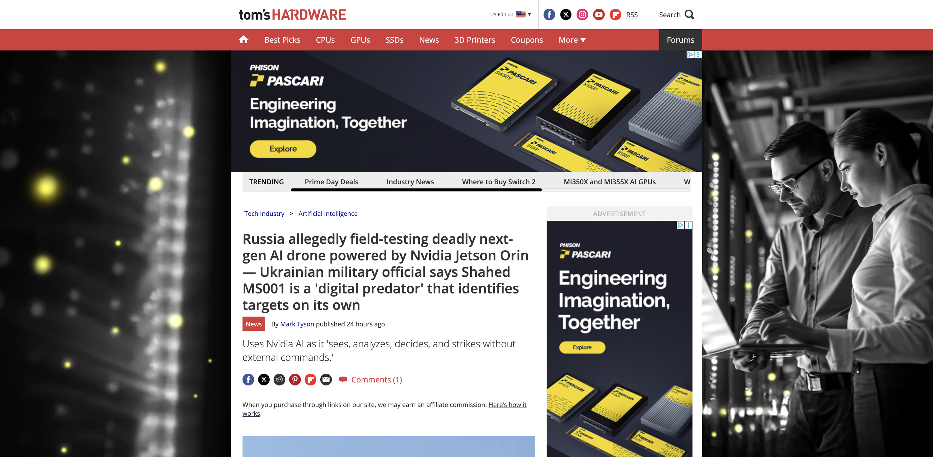Screenshot of Russia allegedly field-testing deadly next-gen AI drone powered by Nvidia Jetson Orin — Ukrainian military official says Shahed MS001 is a ‘digital predator’ that identifies targets on its own | Tom’s Hardware