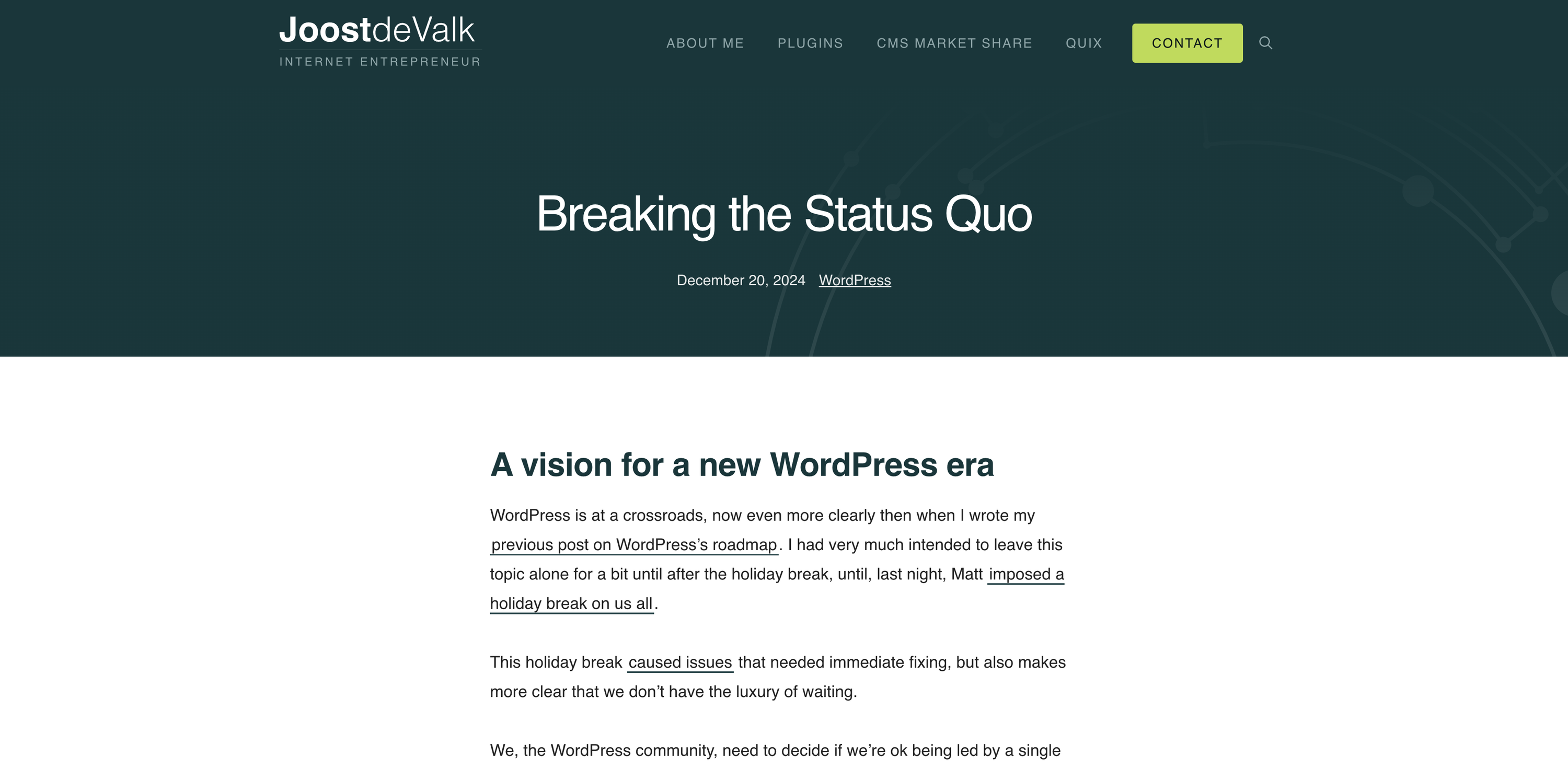 Screenshot of Breaking the Status Quo • joost.blog
