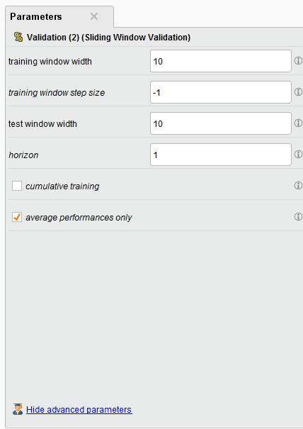Sliding Window Parameters