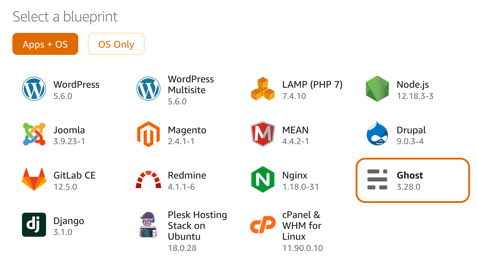 Select AWS lightstail App Blueprint