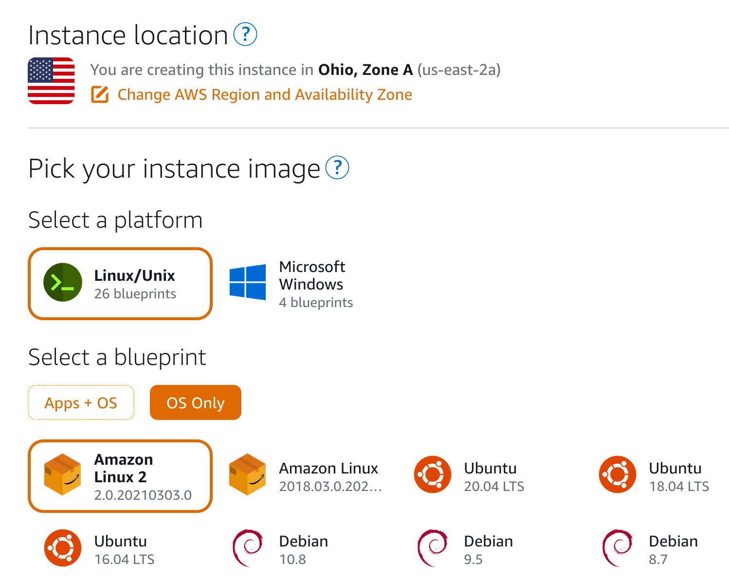 Select AWS lightstail App Blueprint