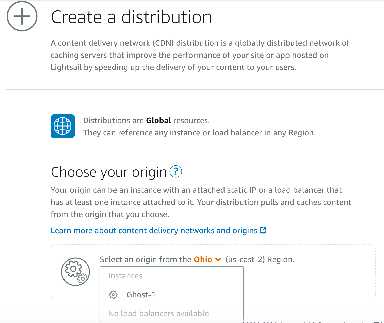 Create Instance CDN on AWS Lightsail