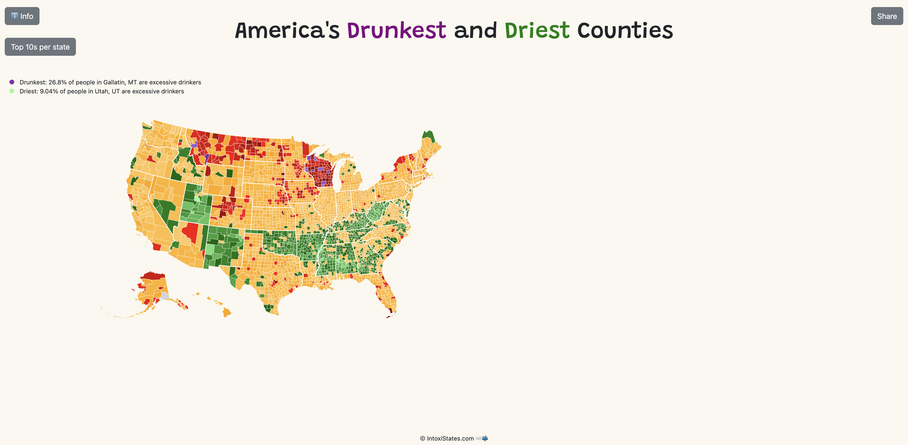 Screenshot of America’s Drunkest and Driest Counties
