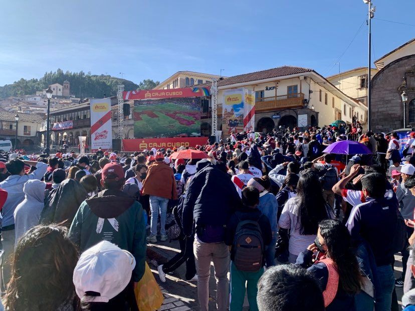 Watching the game in the Plaza de Armas