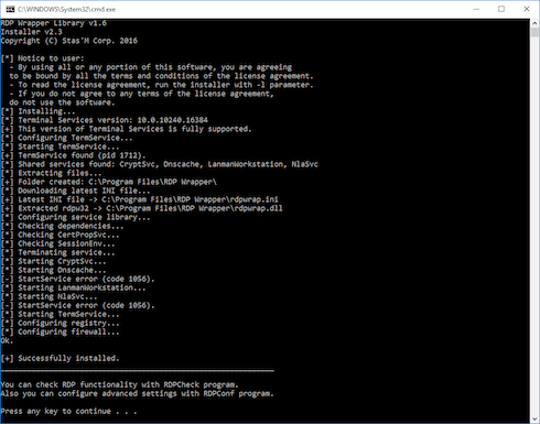 RDP Wrapper Library installation