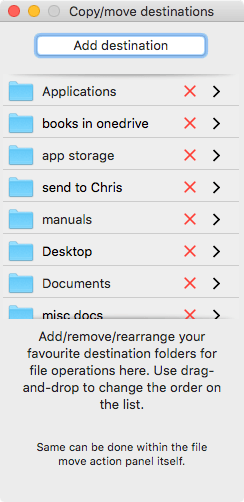 FilePane Manage Destinations