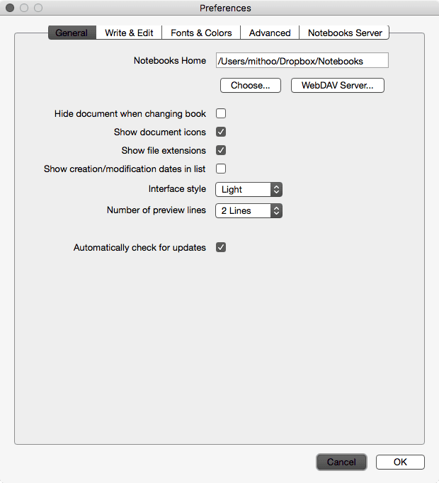 Notebooks Preferences