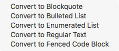 Markdown Block Type Conversions