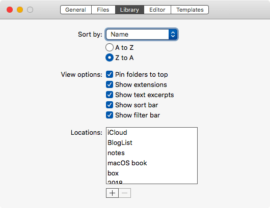 iA Writer Preference>Library