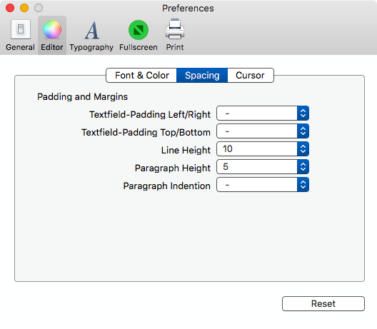 PlainPad Preferences Editor>Spacing