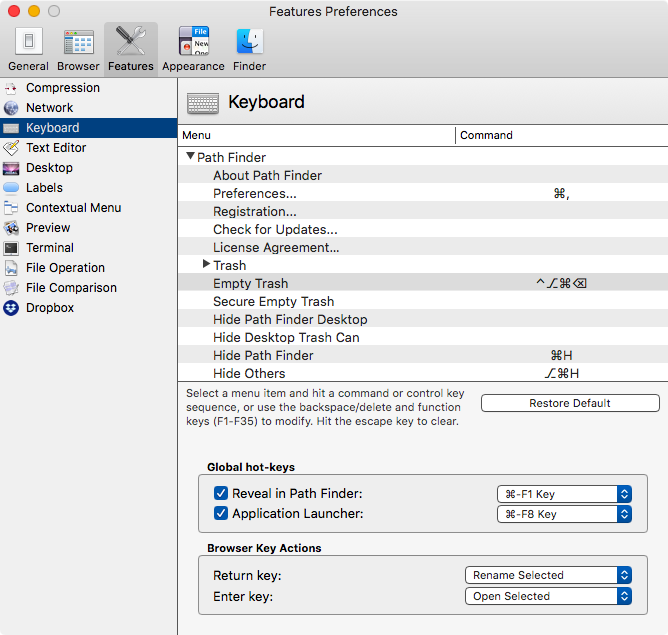 Customizable Keyboard Commands