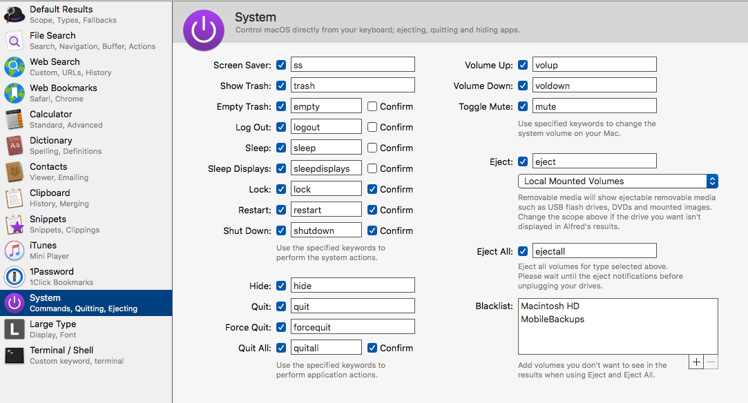 Alfred System Commands