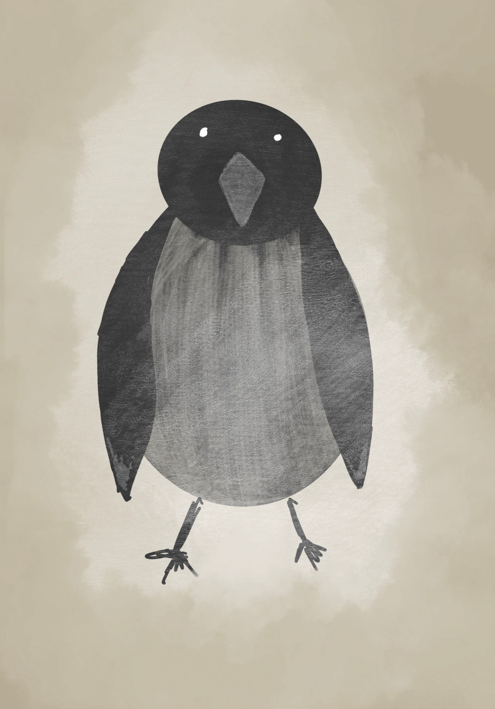 A painting of black and white fictional bird