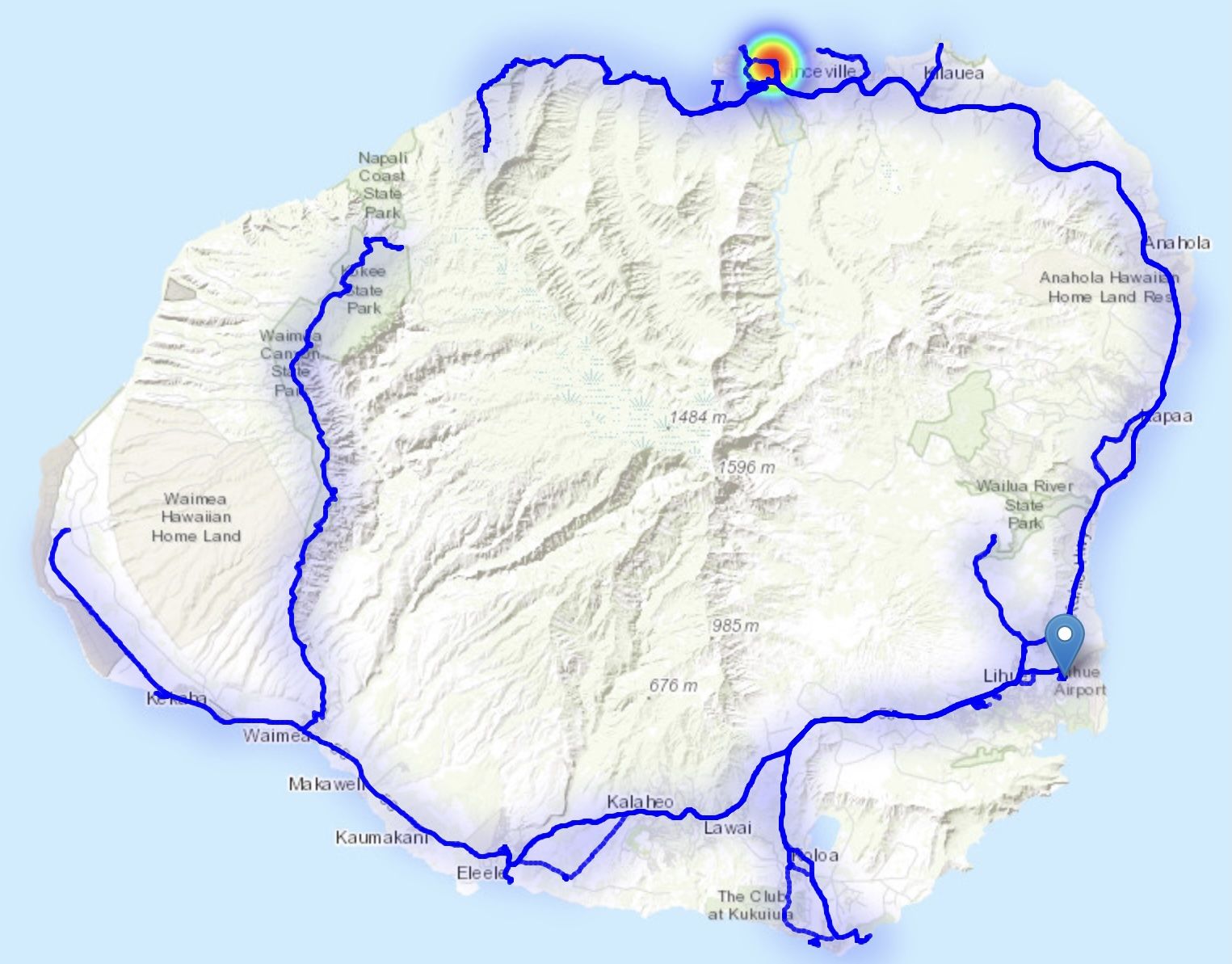 A map of my time on Kauai