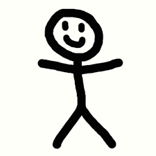 A black stick figure with a smile Description automatically generated
