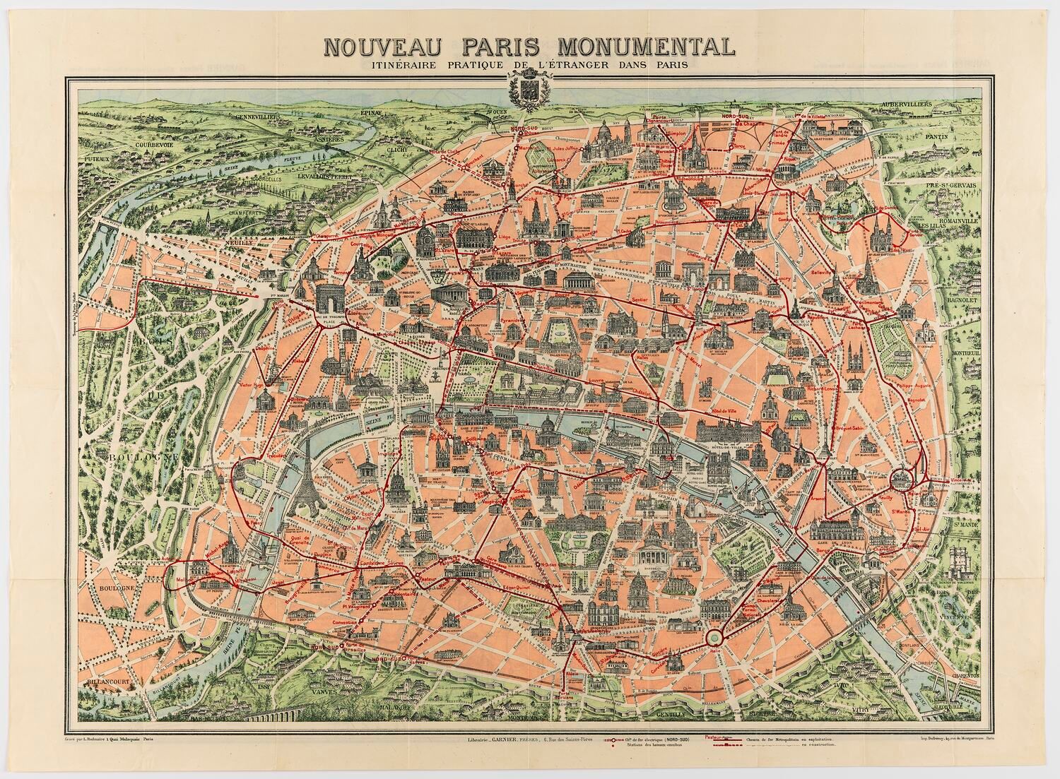 Souvenir map of Paris circa 1915