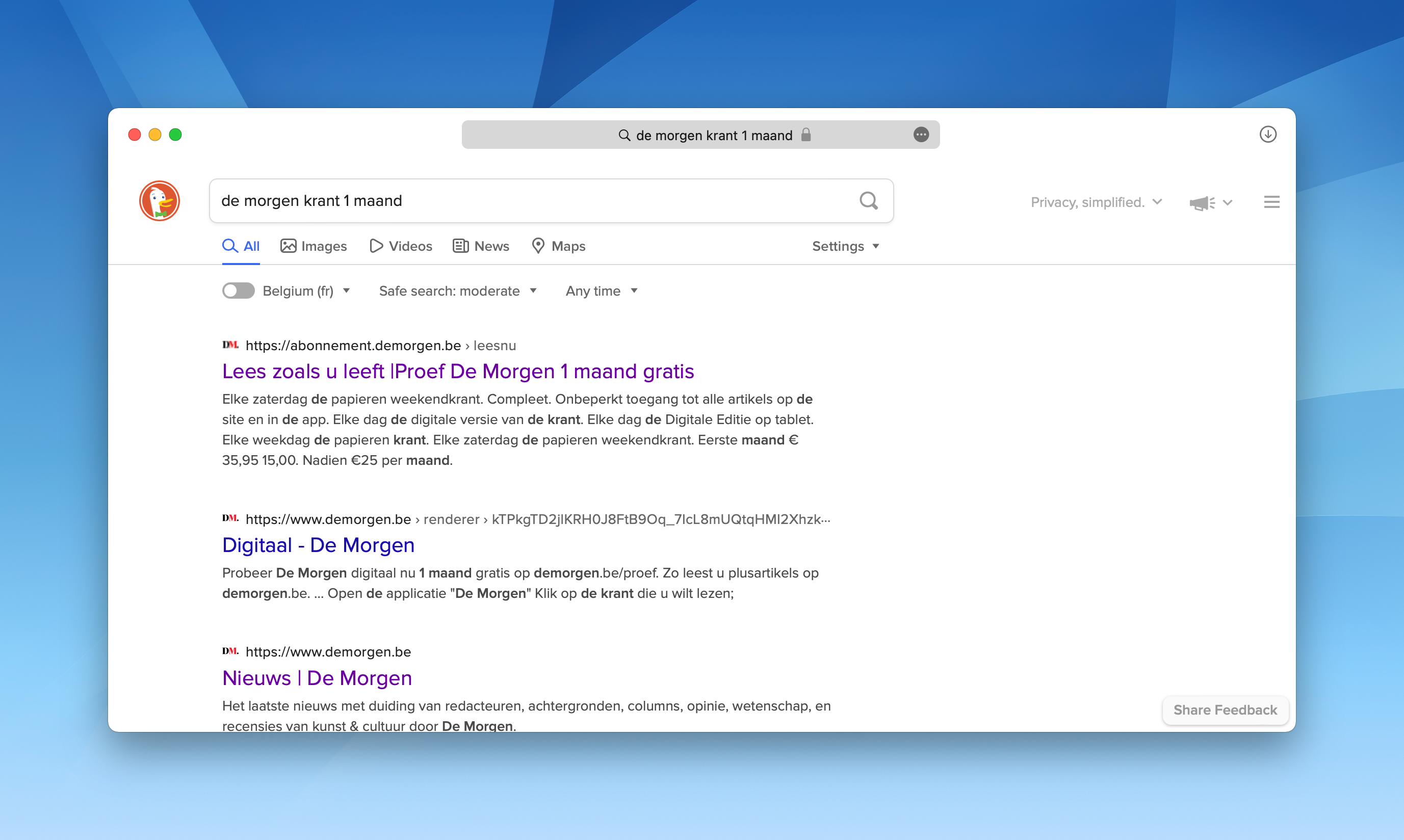 DuckDuckGo zoekterm: ‘de morgen krant 1 maand’