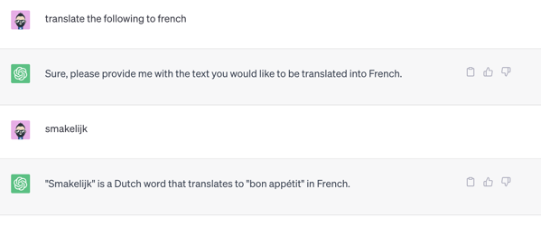 ChatGPT translating to French