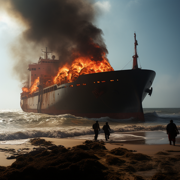 een joekel van een brandend schip