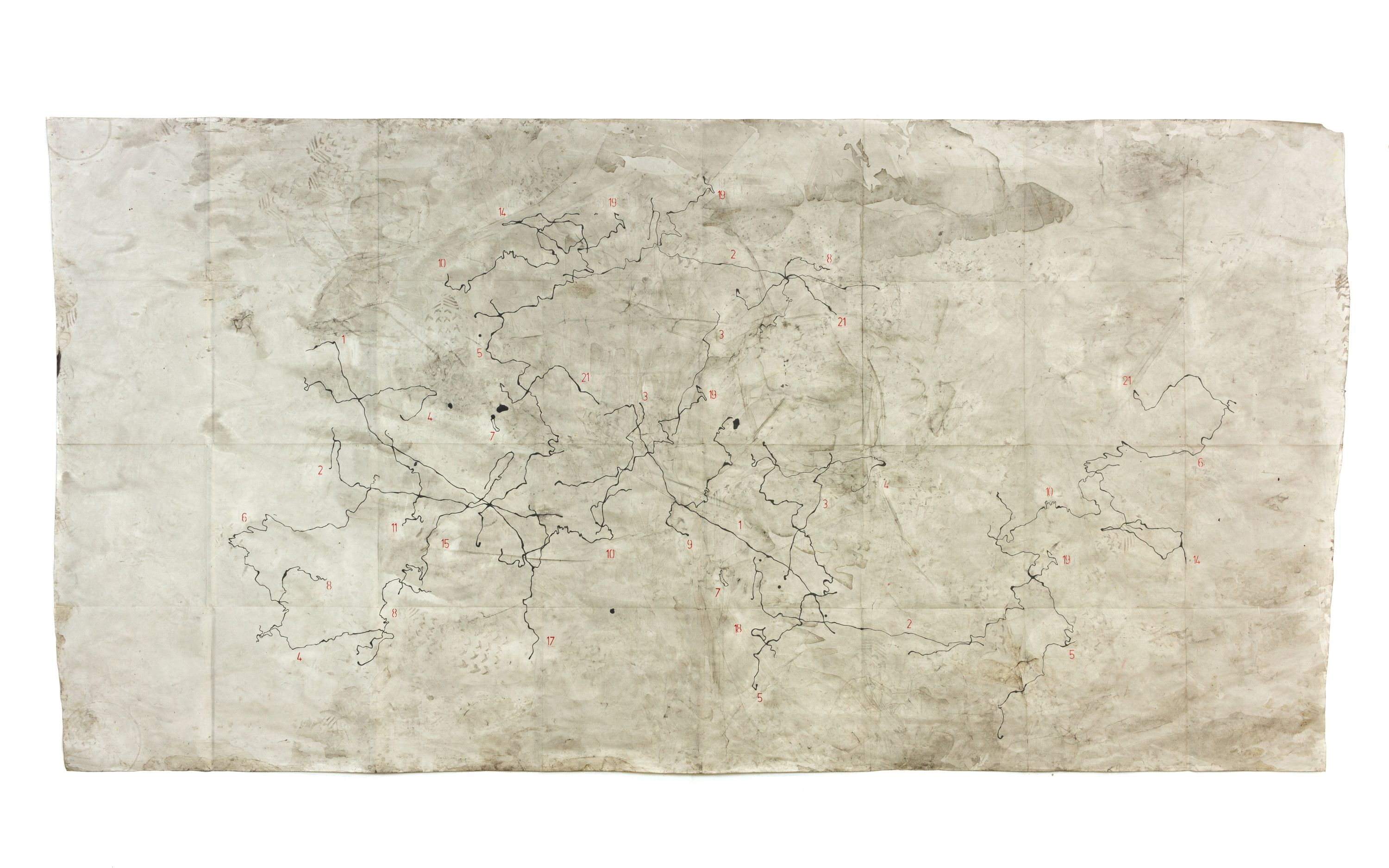 Impossible territory III (Grand Tour 2020), 2021, mixed media on paper, 150x300 cm