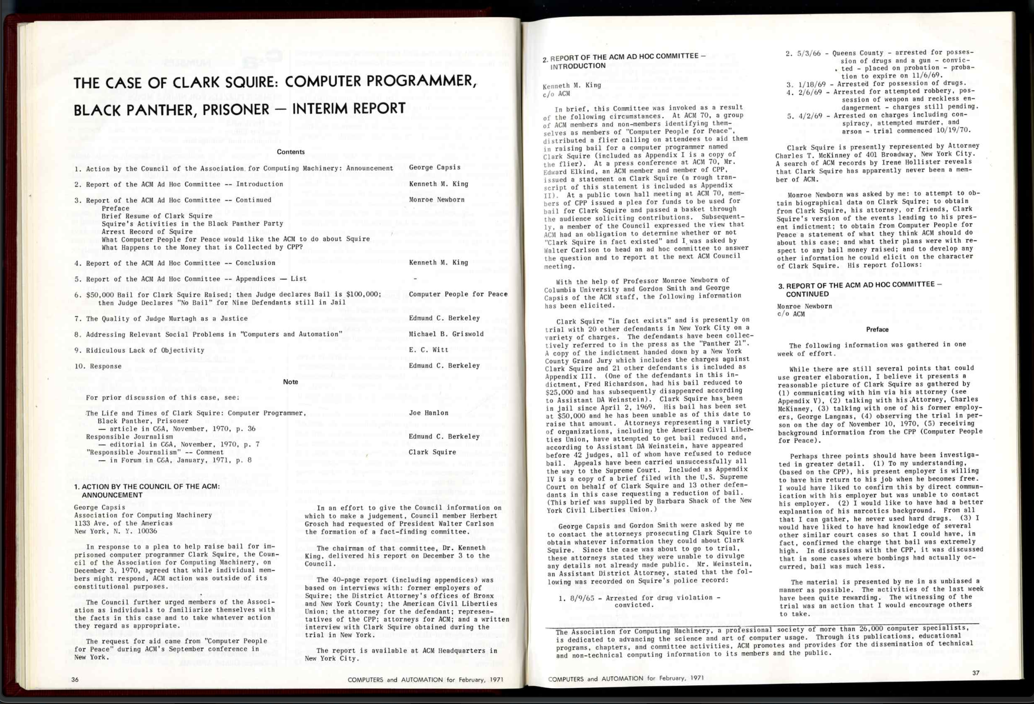 scan of the Clark Squire report in the February 1971 issue of Computers and People