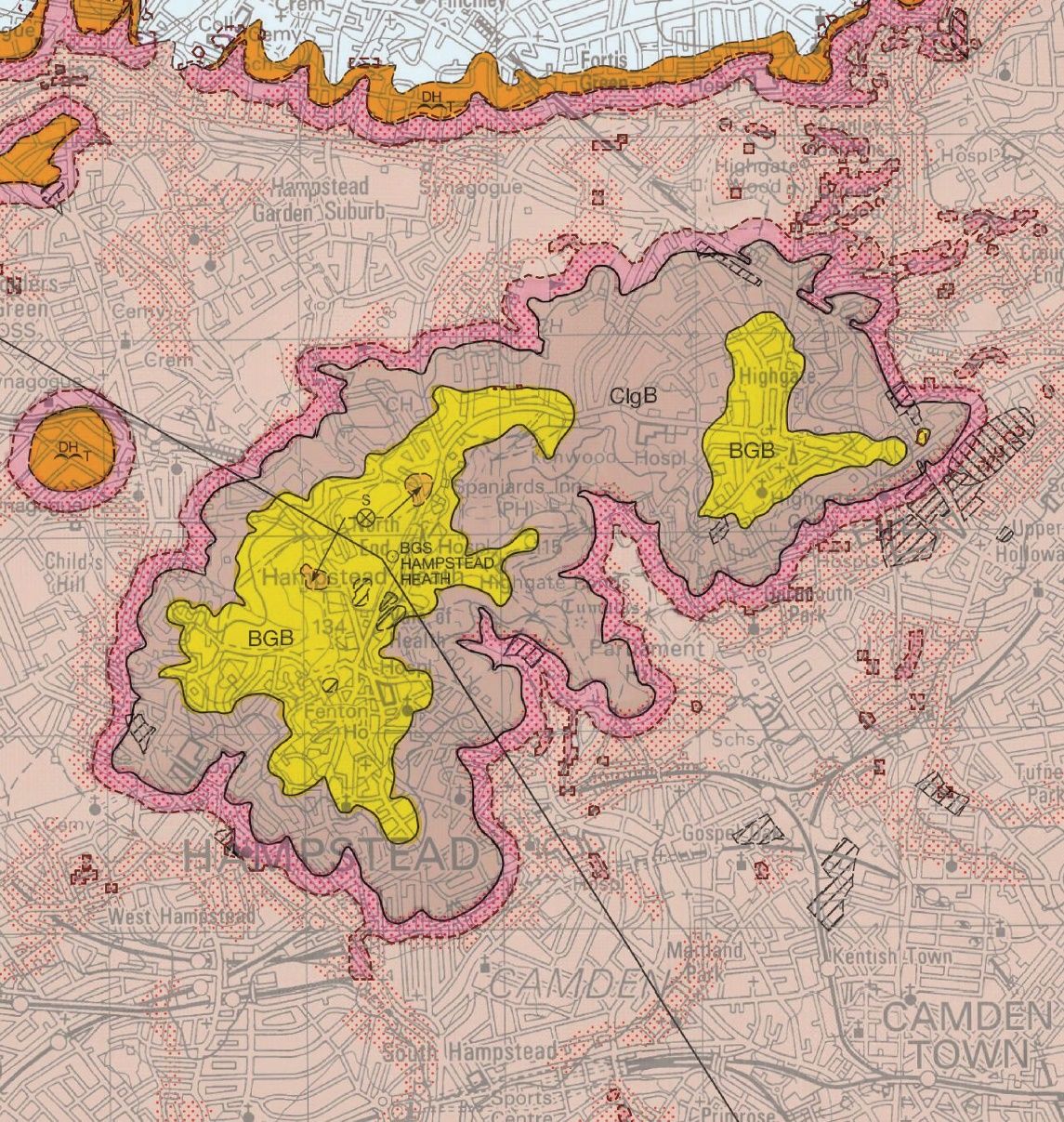 A map of land with different colored areas Description automatically generated