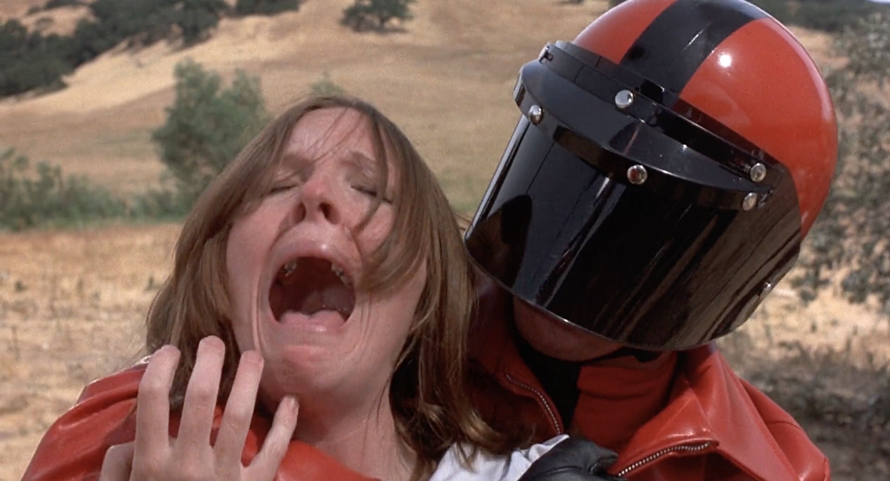 Diane Keaton is always terrific, and this very brief moment displays her great instincts as an actor. Despite this being a comedy, when the jackbooted thugs grab her and say they’re going to brainwash her, she lets out a horrible, not-funny scream. Comedies like this sometimes have a problem of communicating stakes – it’s all a joke, why so serious – but here Keaton reminds us that people are underneath the boot.
