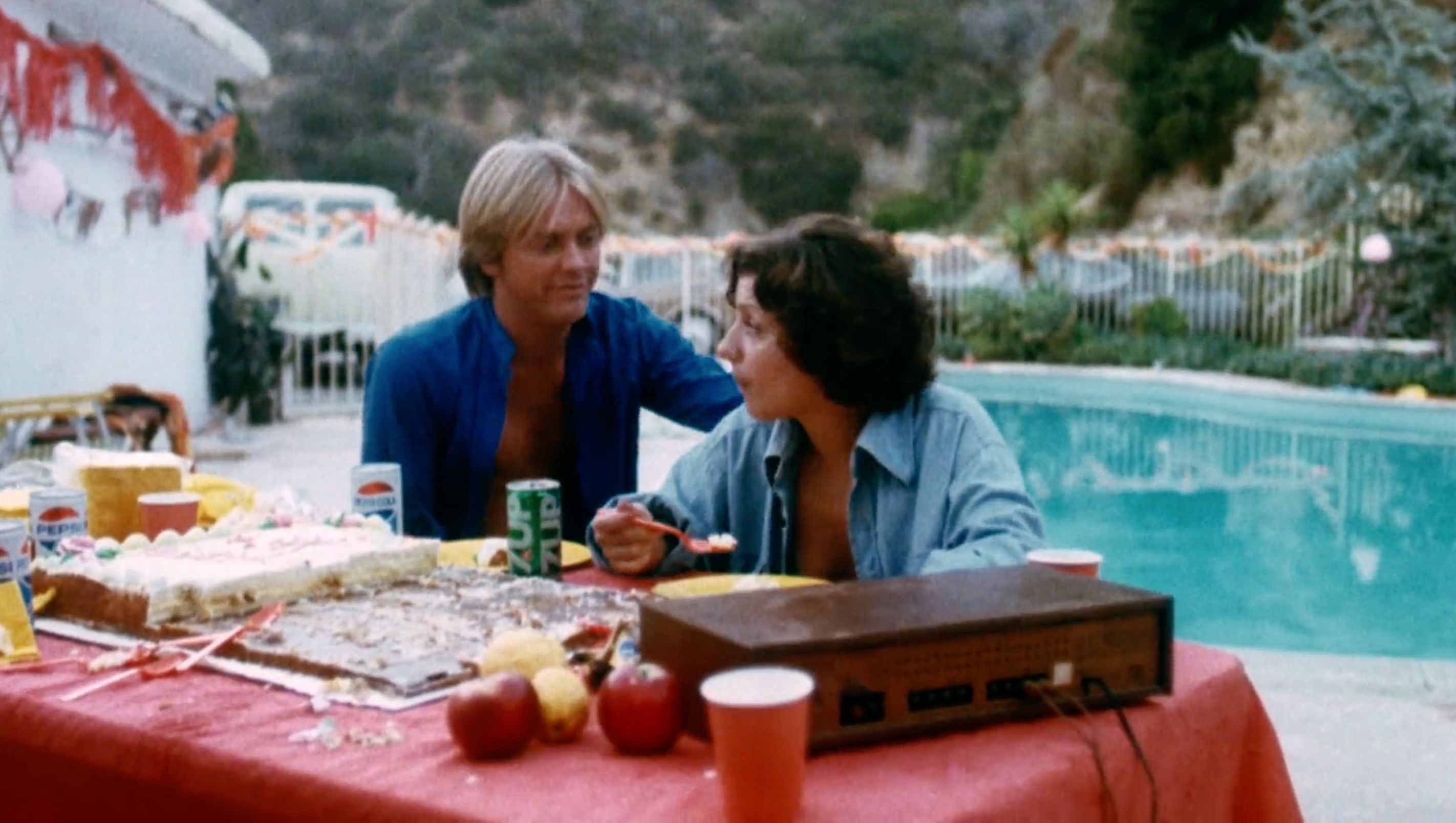 Didn’t get to talk about the incredibly ’70s house with the incredibly ’70s pool party. Here, Billy consoles lonely, frustrated Franny (Joanna Lipari), his equivalent. I keep thinking about a version where Franny gets the Laserblast. (ETA 1/10/24: It wasn’t until later that I realized that the film was co-written by Franne Schacht, who plays the sheriff’s secretary. It seems likely the older Franne wrote younger Franny as a bit of autobiography, and I’d bet big money she also thought about Laserblast Franny.)