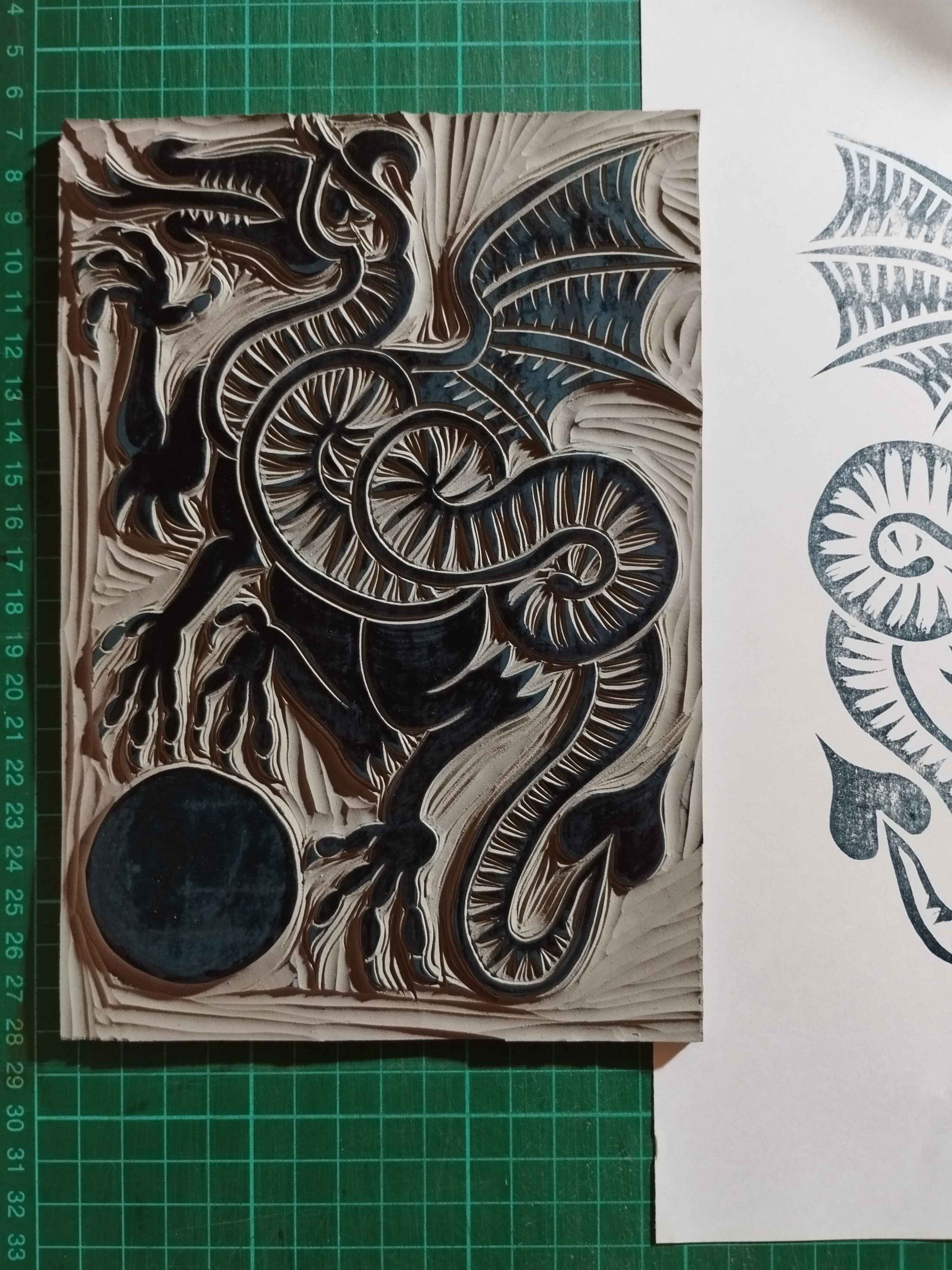 Zedeck Siew’s official 2024 Bloggies lino cut (work-in-progress)