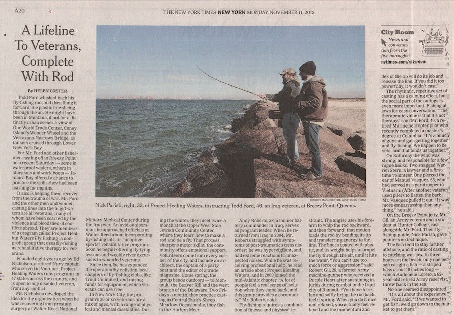 A scan from The New York Times’ November 11th 2013 edition featuring Project Healing Waters