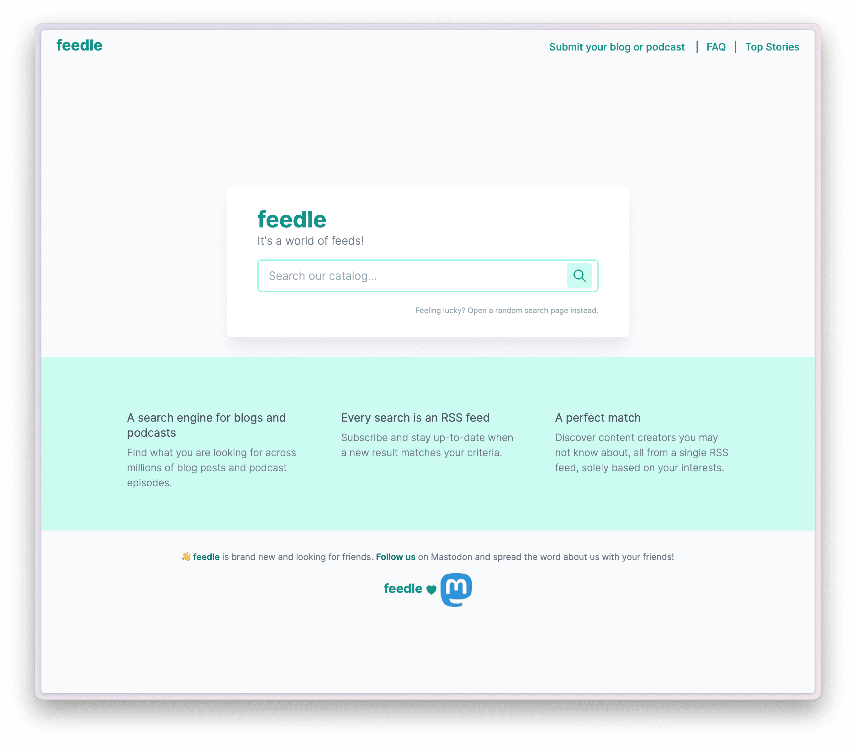 text on a white background showing a search box from the Feedle home page