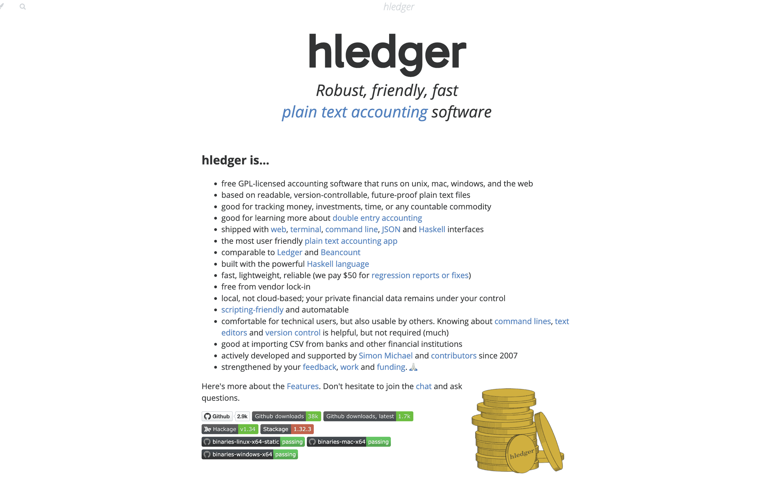 Landing page from hledger.org