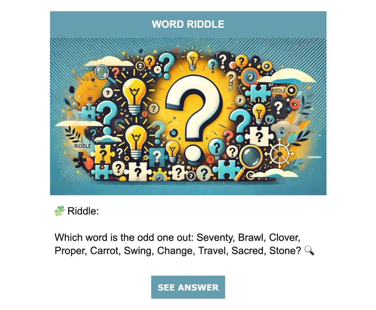 Word Riddles’s probably AI-generated image showing different sized coloured question marks and light bulbs on a dusky mid-blue background