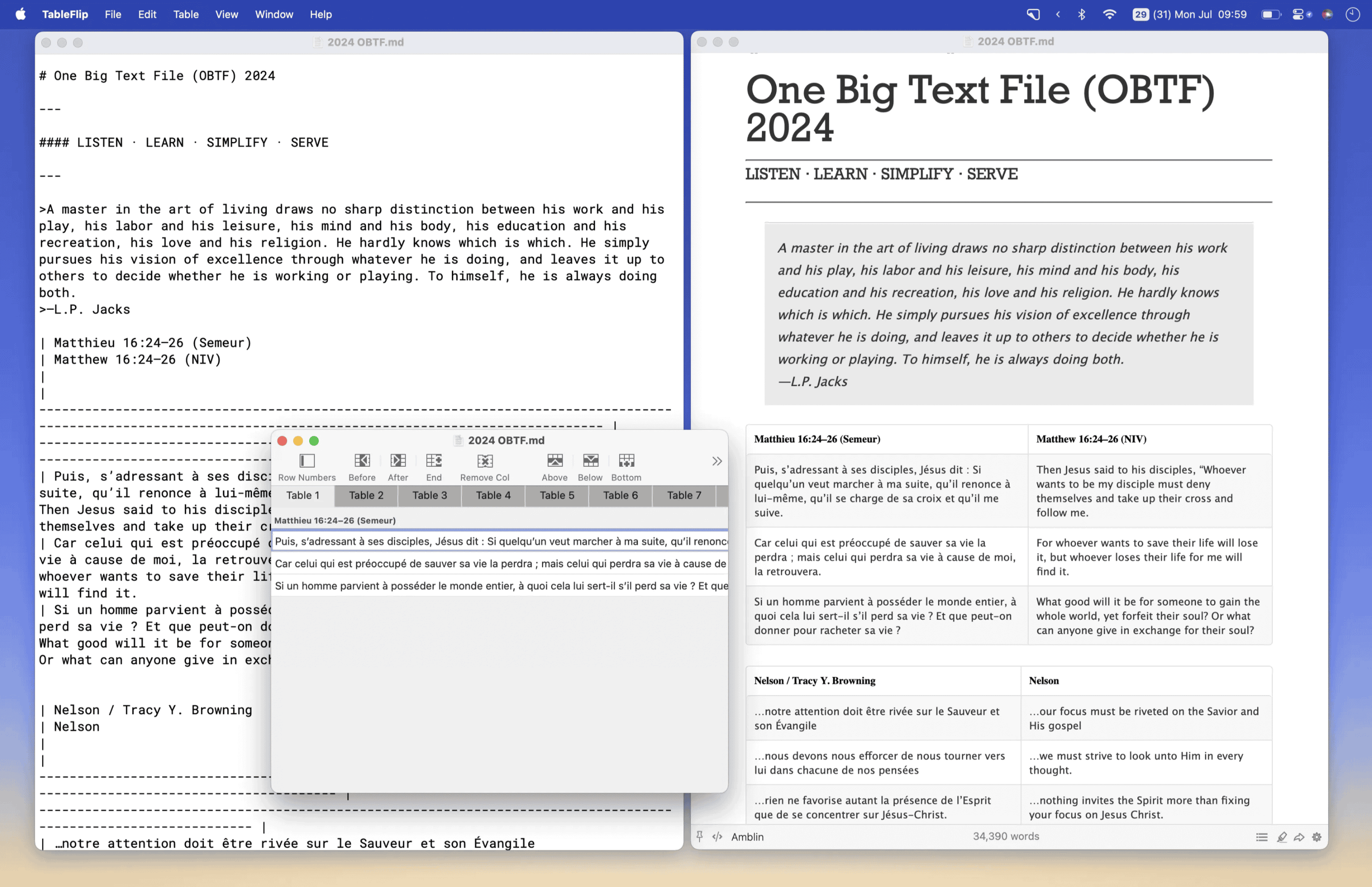 The author’s OBTF in Text Edit, Marked2, and Table Flip