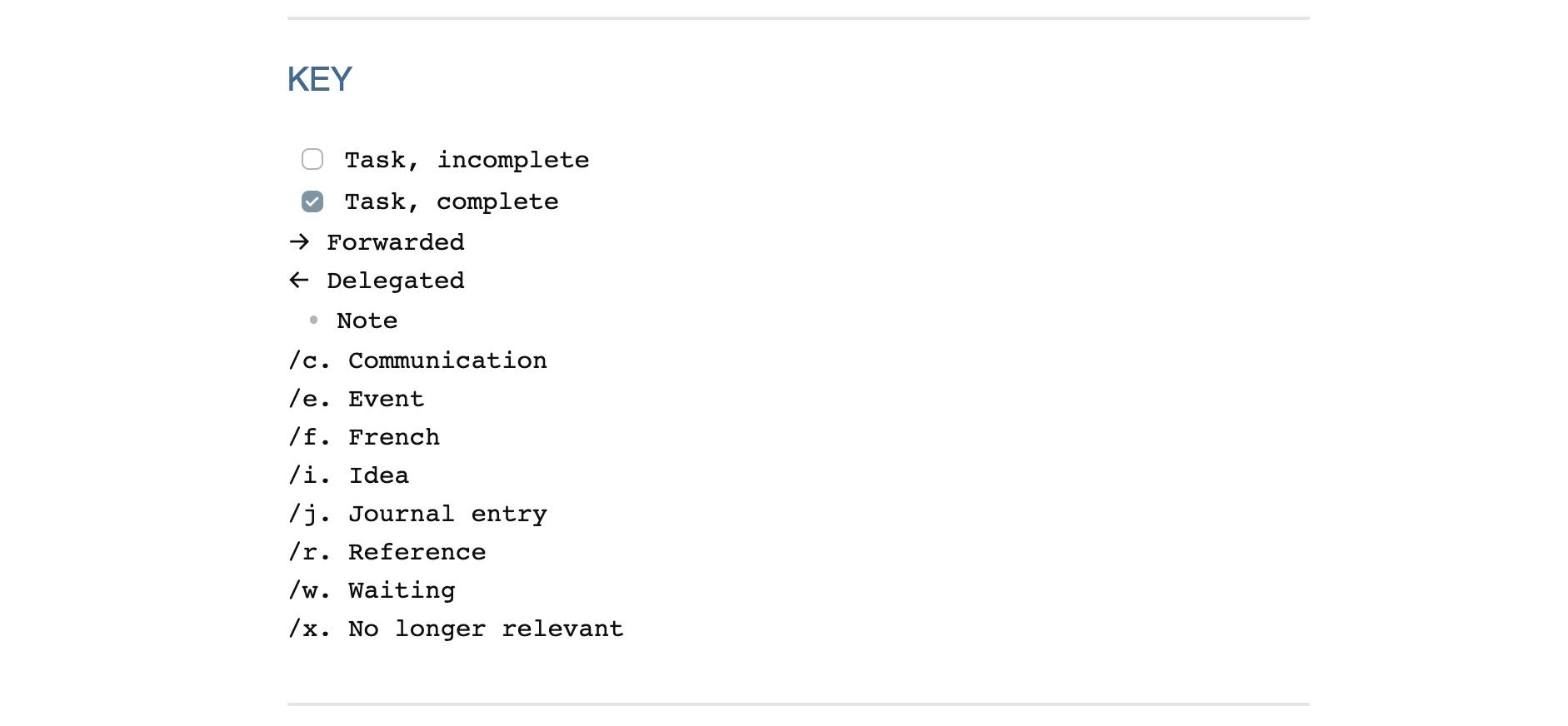 List of abbreviations in a key, all of which are also listed below