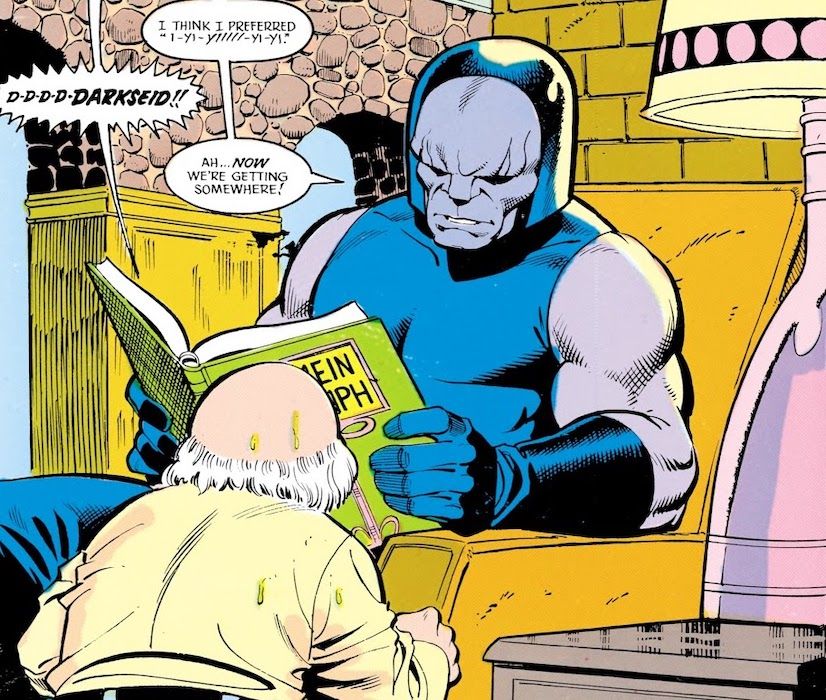 Darkseid reading dictator (JLI #21 1988)