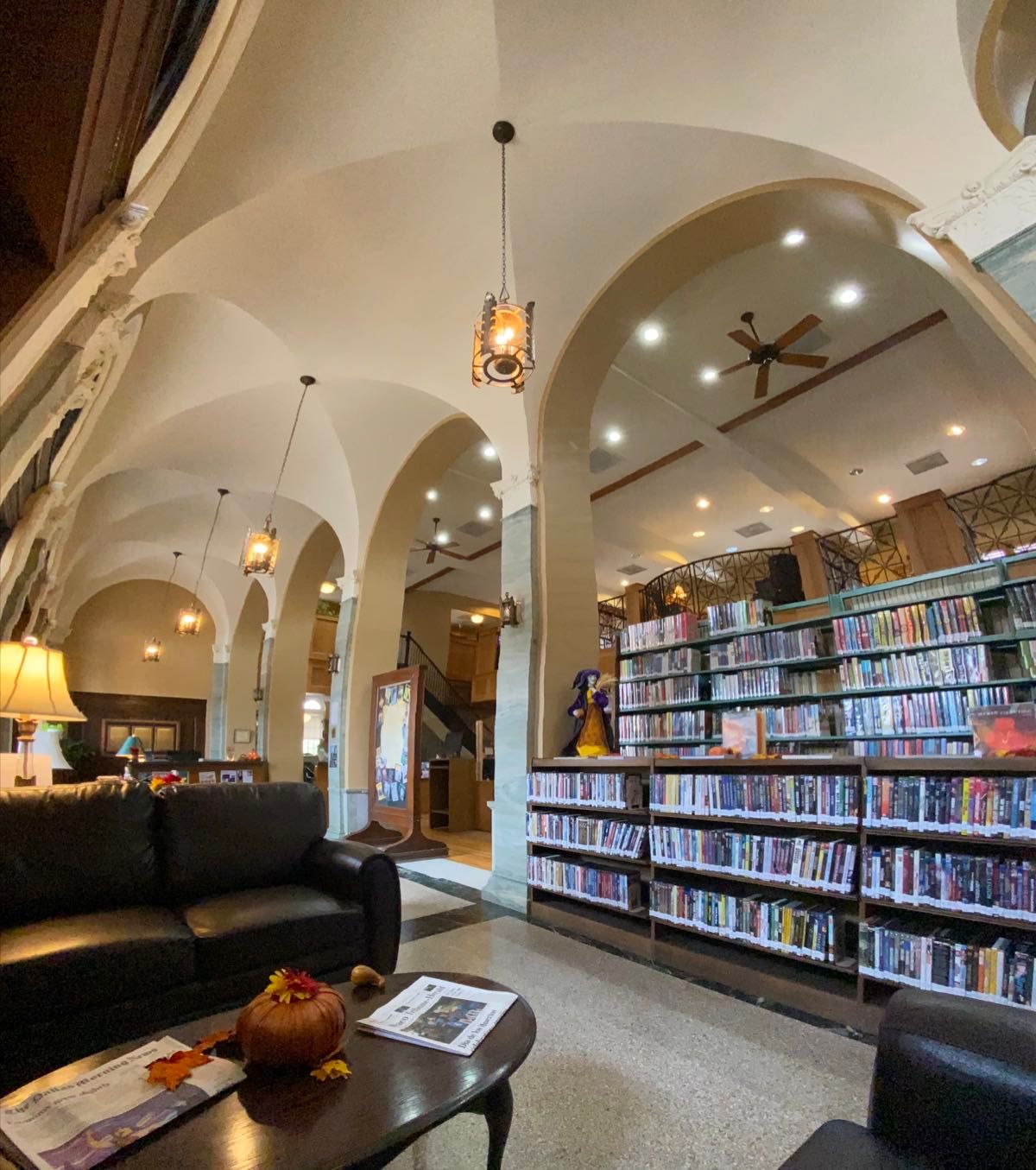 interior of hillsboro public library in hillsboro texas. was an old post office. beautiful high renaissance architecture and unusual for small town libraries.