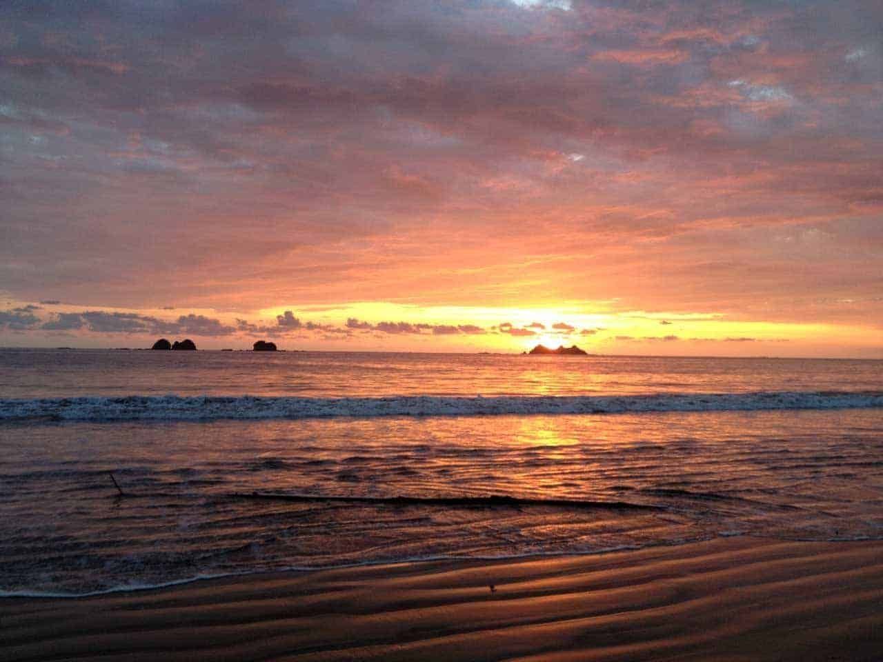 Sunset over the Three Sisters islands near Uvita, Costa Rica