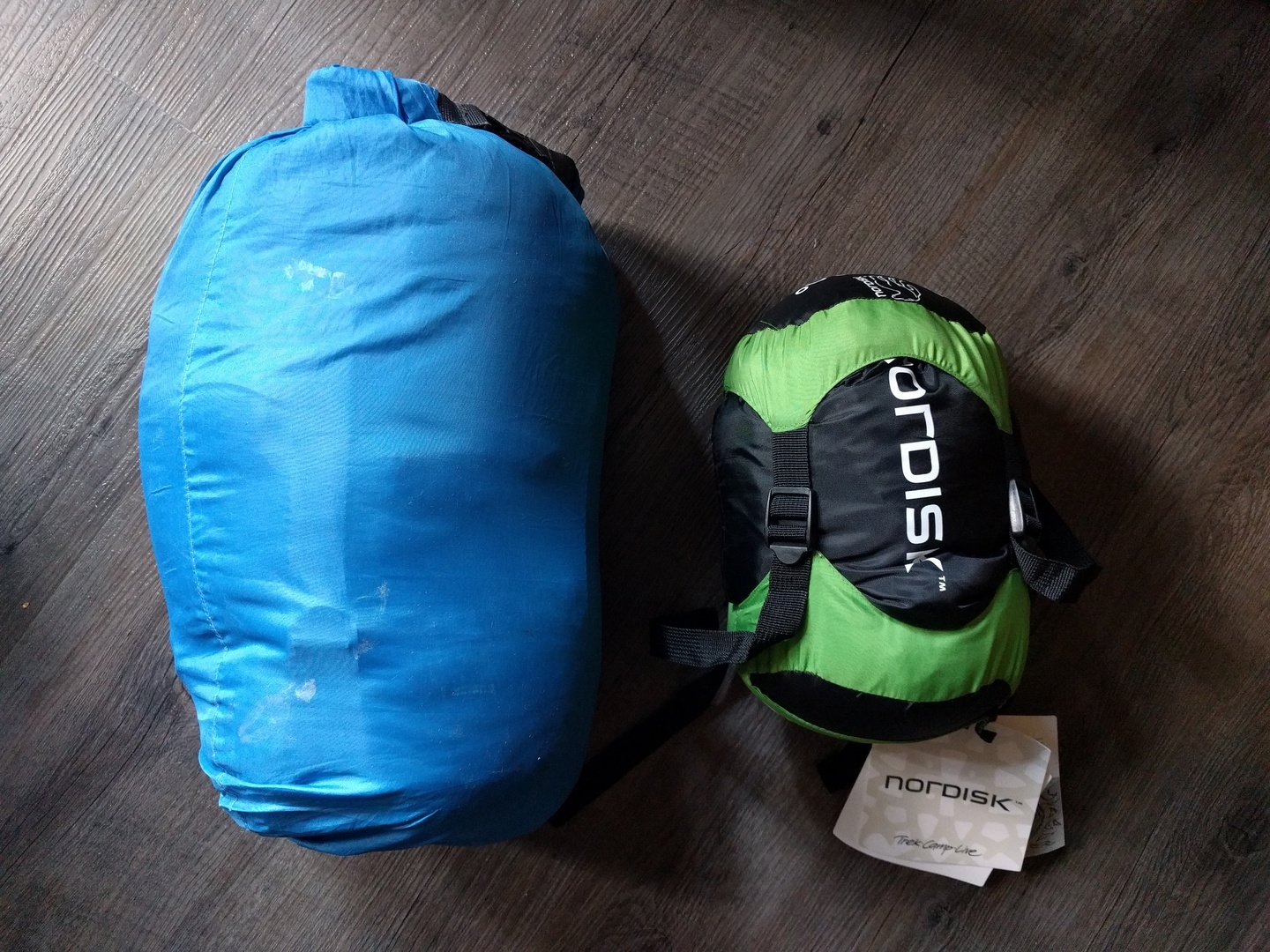 17:11:25: Three-season sleeping bag in the left, new summer sleeping bag on the right.