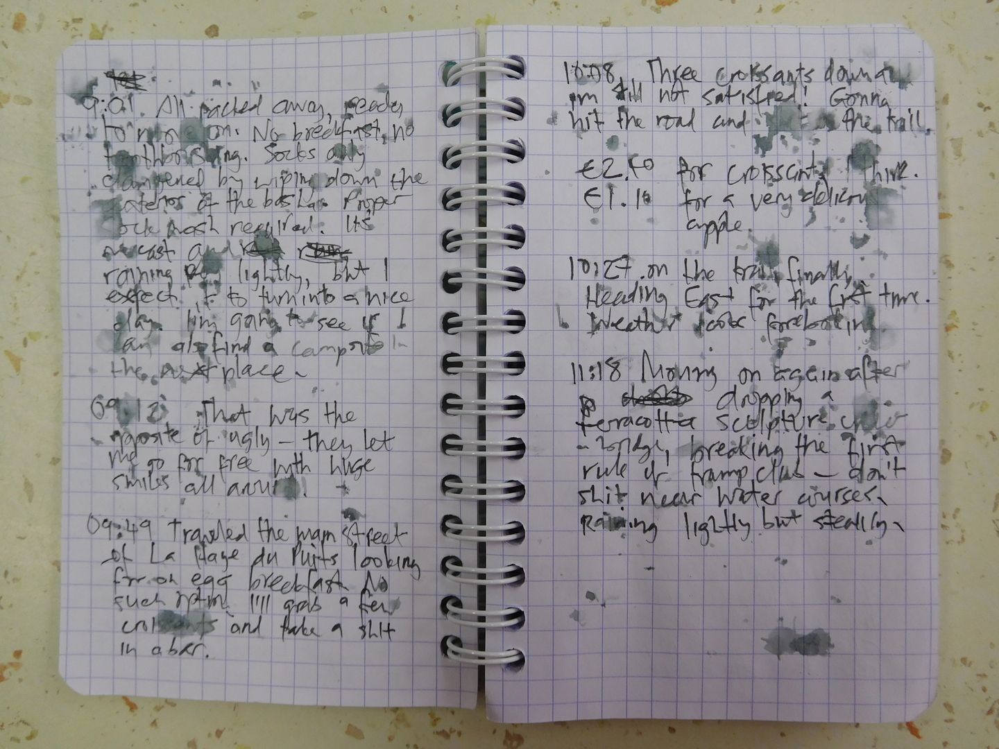 09:28:24 Rain-spattered notes (which I notice have been redacted slightly on this blog.)