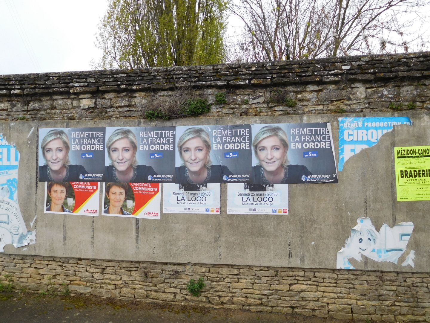 11:16:50: Posters for Marine Le Pen, candidate of the far-right National Front party in the 2017 presidential elections.
