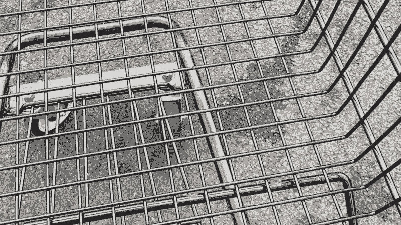 A closely-cropped picture looking down into an empty shopping cart