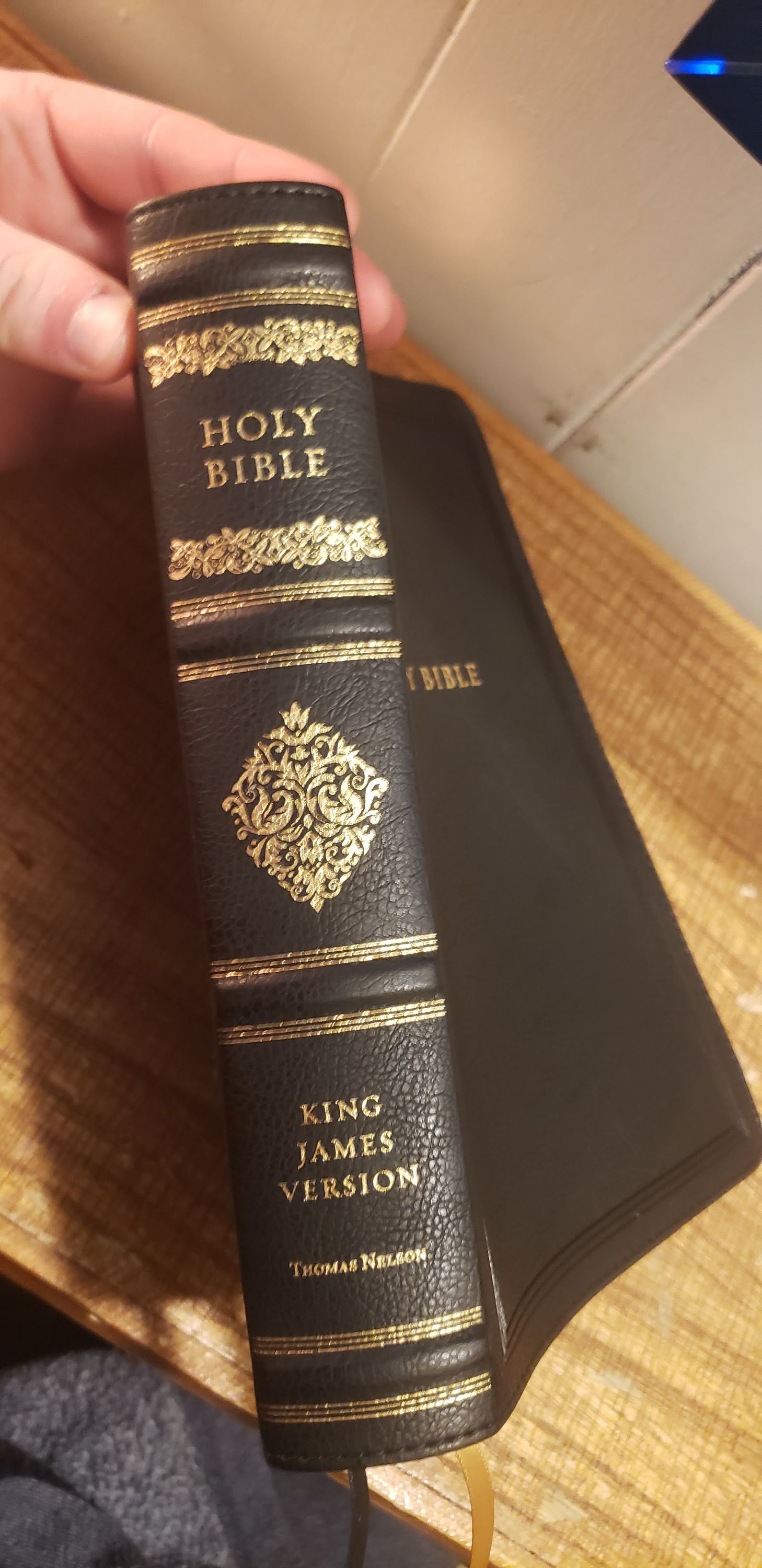 Photo of the Bible’s spine.