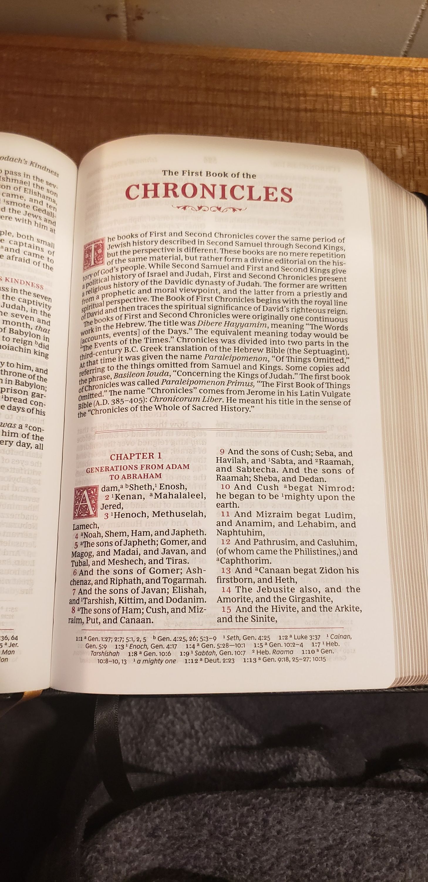 Open bible showing First chronicles