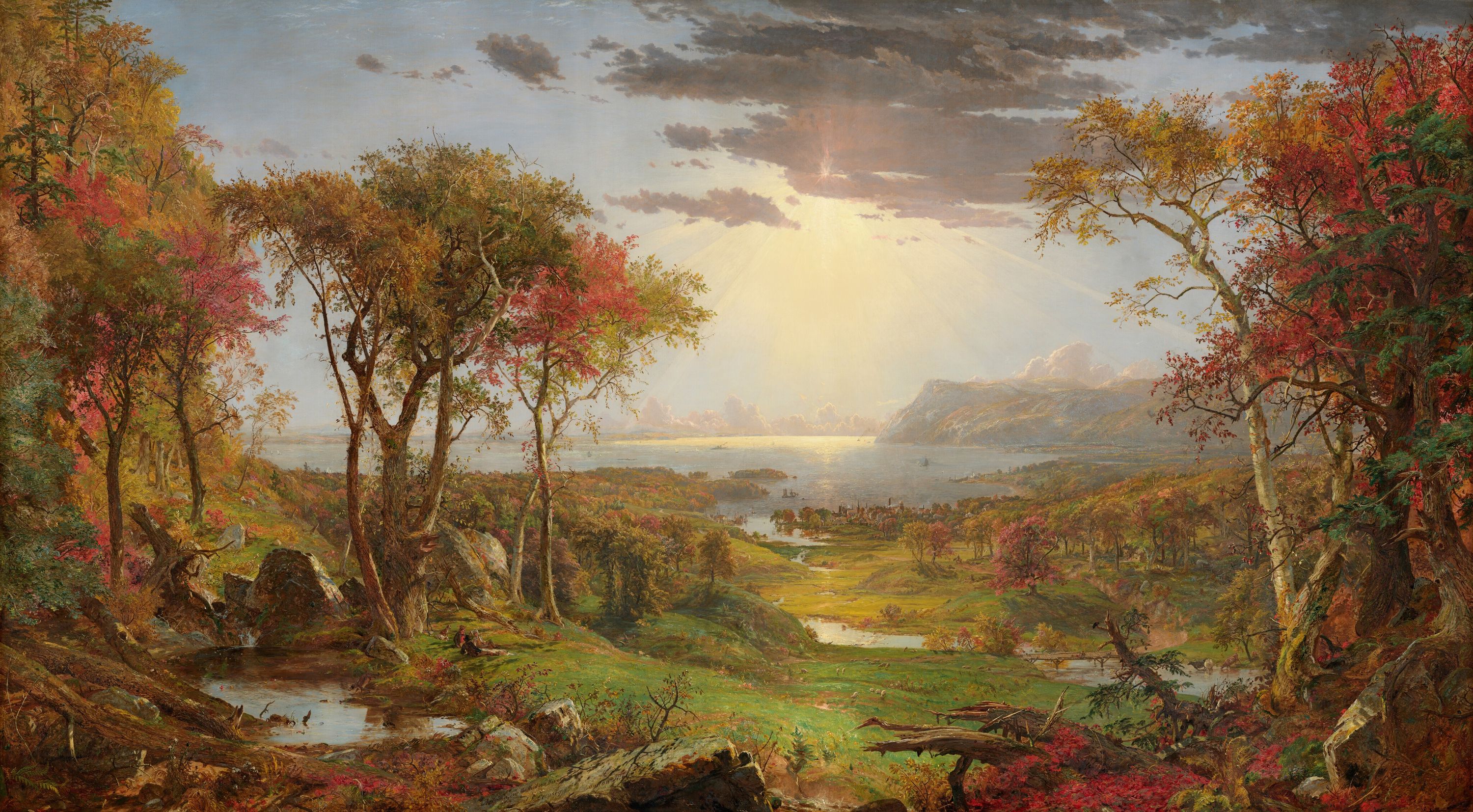 Oil Painting of an evening sitting by the Hudson River.