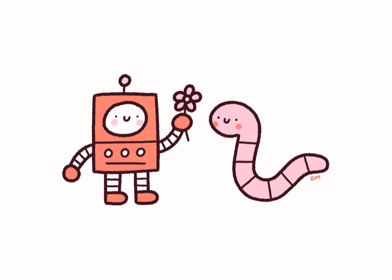 Robot Giving A Flower To A Worm