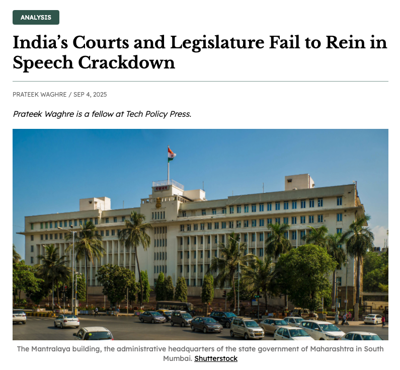 Screenshot of the article on Tech Policy Press